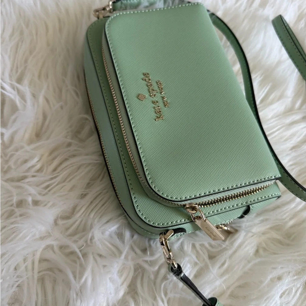 Kate Spade Mint Green Double Zip Crossbody Camera Bag EUC